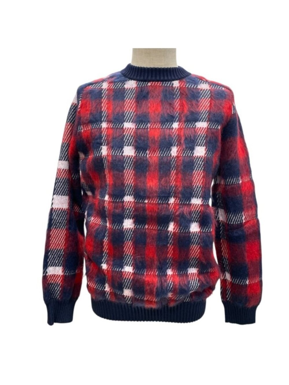 Louis Vuitton Knit Sweater Pullover Long Sleeve Check Pattern Mohair Blend Red